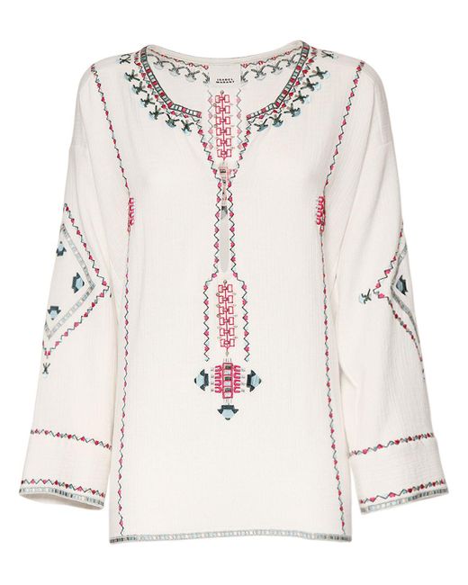 Isabel Marant Natural Clarisa Embroidered Cotton Top