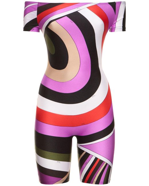 Emilio Pucci Multicolor Printed Shiny Lycra Jumpsuit