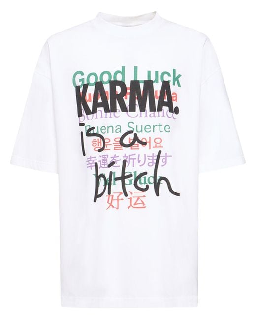 Vetements White Good Luck Karma Printed Cotton T-Shirt for men