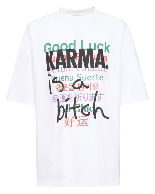 メンズ Vetements Good Luck Karma コットンtシャツ White