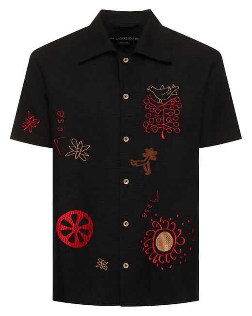 ANDERSSON BELL Black Embroidered Linen & Cotton Shirt for men