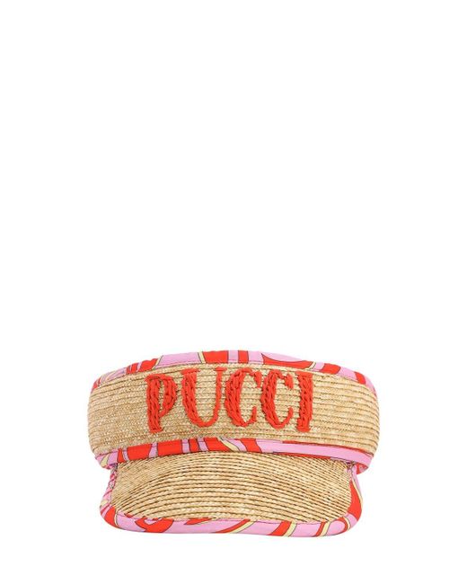 Emilio Pucci Natural Logo Straw Visor