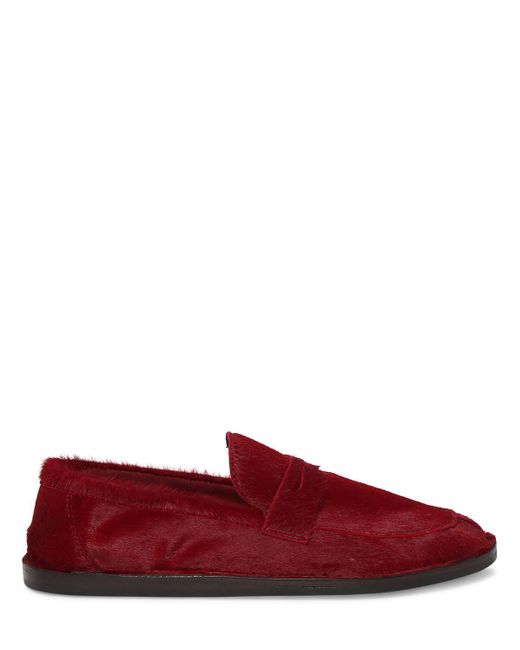 The Row Red Cary Pony Hair Loafers