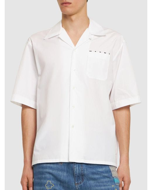 Marni White Logo Cotton Poplin Boxy S/s Shirt for men