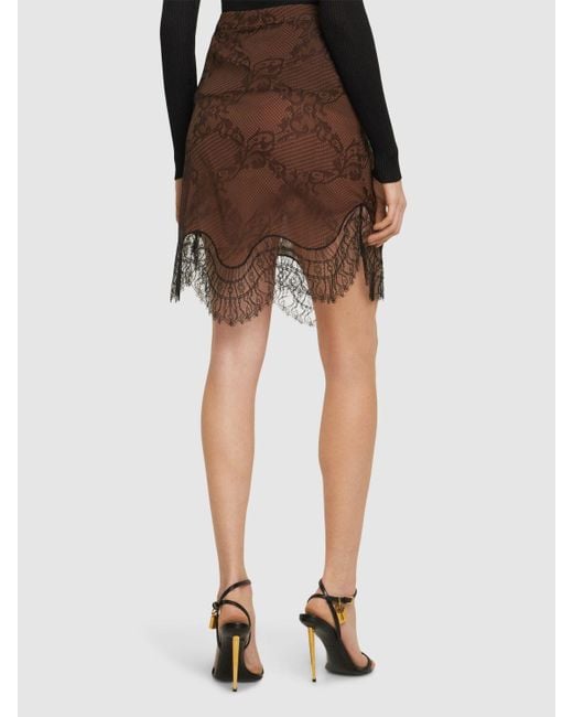 Tom Ford Brown High Rise Midi Skirt W/ Lace