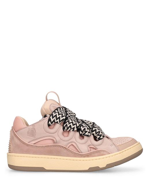Lanvin Pink 30mm Curb Leather & Mesh Sneakers