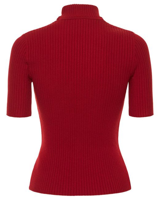 Courreges Red Knit Viscose Blend Logo Top