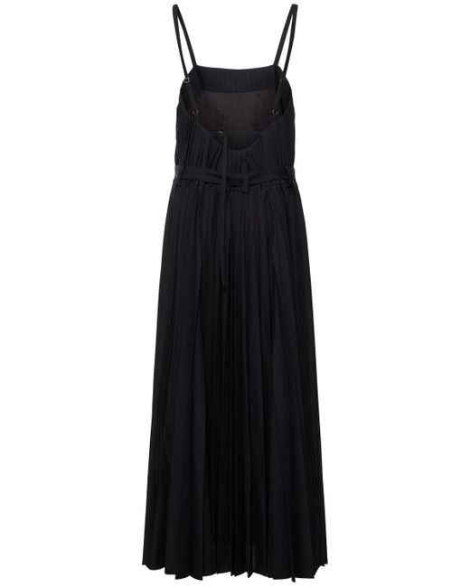 Sacai Black Chalk Striped Plissé Belted Long Dress