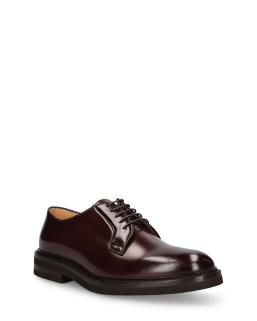 Brunello Cucinelli Brown Leather Derby Lace-up Shoes for men