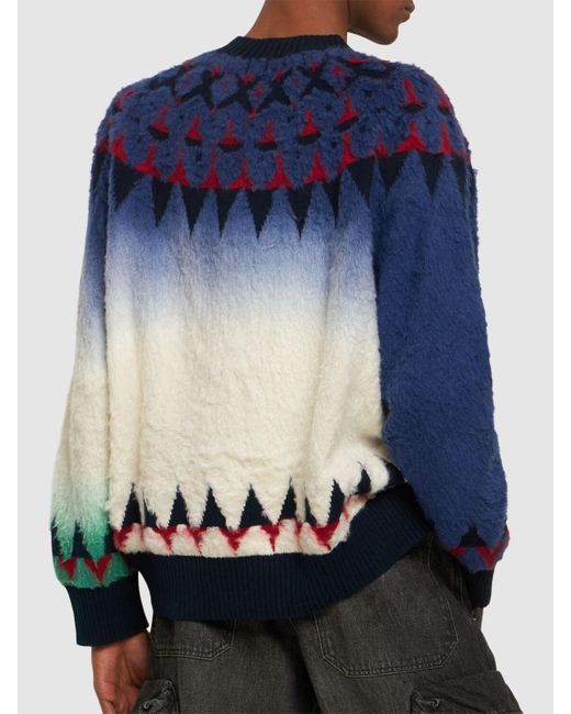 Sacai Blue Jacquard Knit Sweater for men