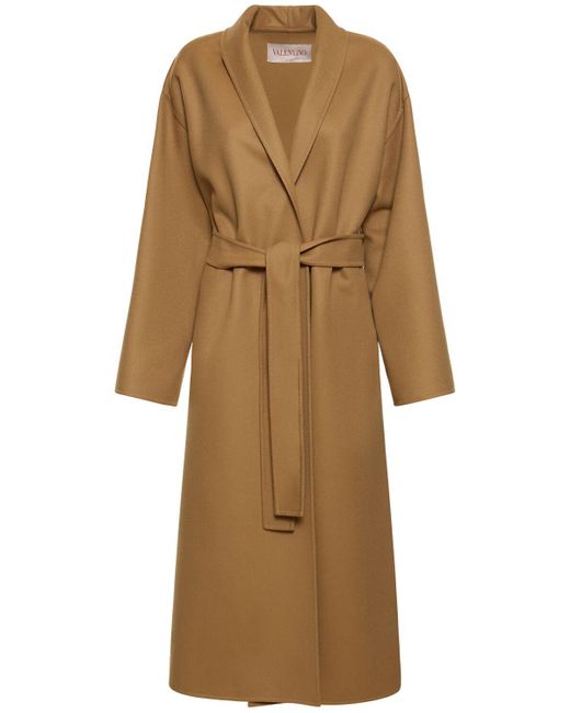 Manteau long en laine compacte avec ceinture Valentino en coloris Natural