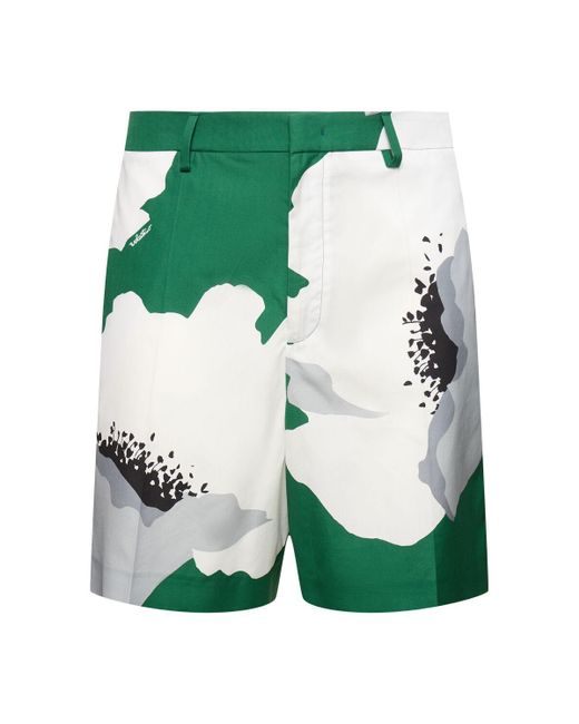 Valentino Green Flower Print Cotton Shorts for men