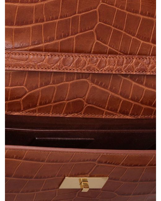 Saint Laurent Brown Manhattan Croc Embossed Leather Bag