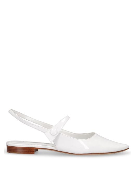 Manolo Blahnik White 10mm Didionflat Patent Leather Flats