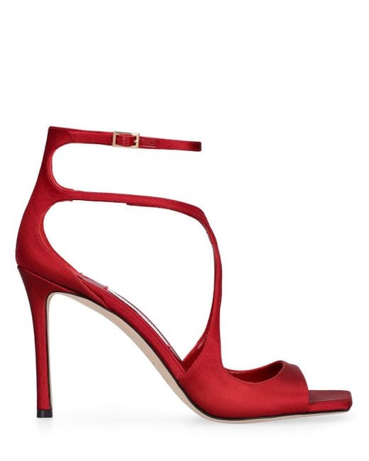Jimmy Choo Red Lvr Exclusive 95Mm Azia Satin Sandals