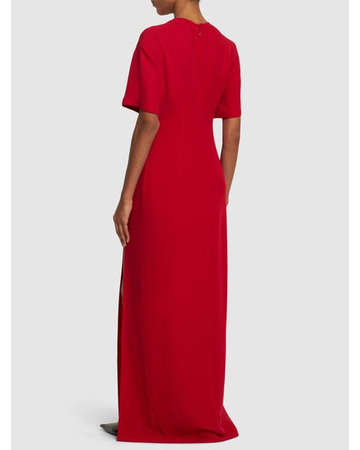 Valentino Red Silk Cady Short Sleeve Long Dress
