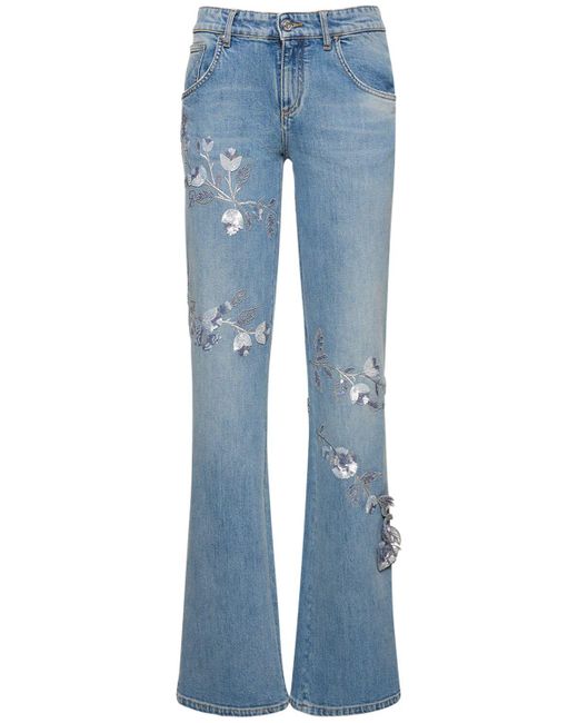 Blumarine Blue Gerade Denim-jeans Mit Blumen