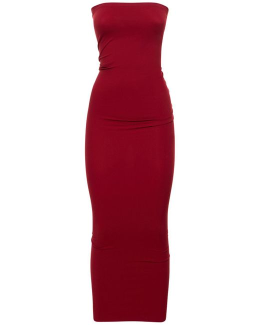 Wolford Red Fatal Strapless Midi Tube Dress