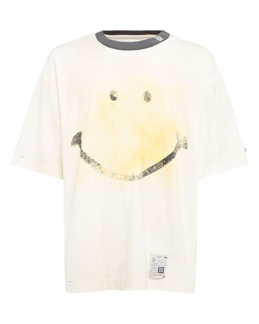 Maison Mihara Yasuhiro Natural Smiley Face Printed Distressed T-Shirt for men