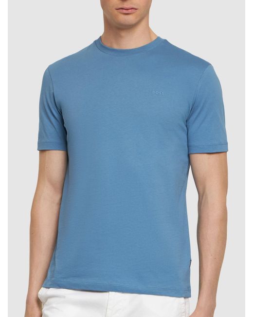 Boss T-shirt Aus Baumwolljersey Mit Logo "thompson" in Blue für Herren