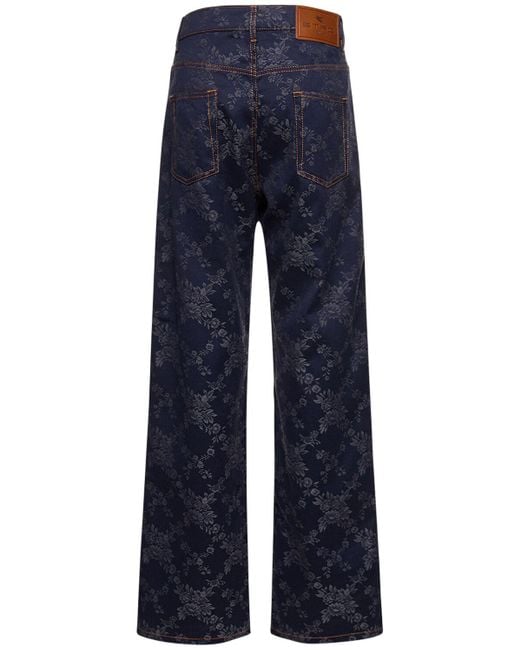 Jean droit en coton jacquard taille haute Etro en coloris Blue
