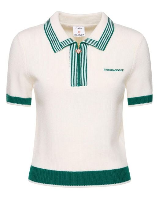 Casablanca ウールニットテニスポロトップ White
