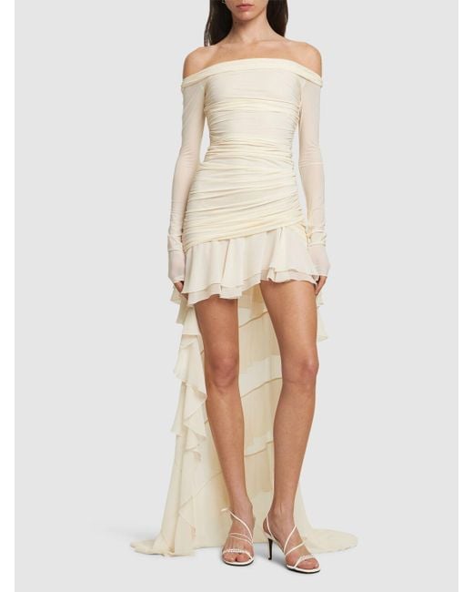 Femme Robe À Col Bardot En Organza À Volants Blumarine en coloris White