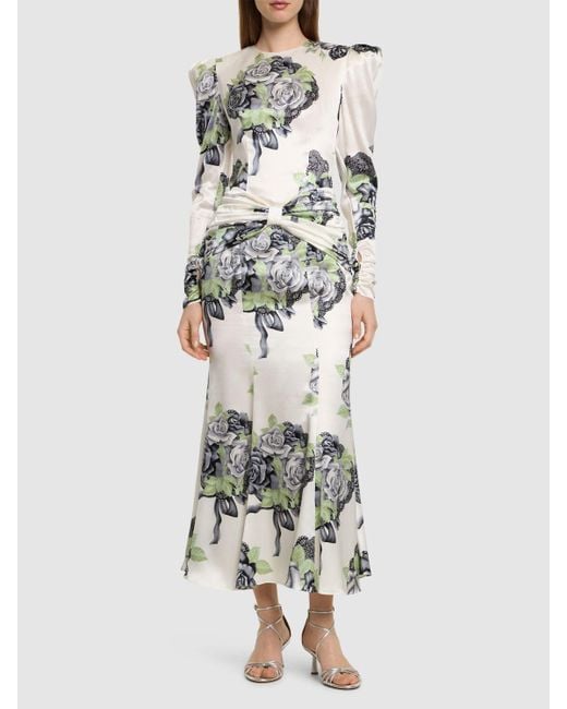 Vestito in raso di seta stampato / fiocco di Alessandra Rich in Gray