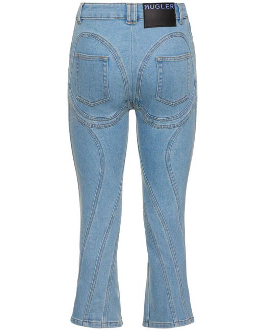 Mugler Blue Stretch Denim Cropped Jeans