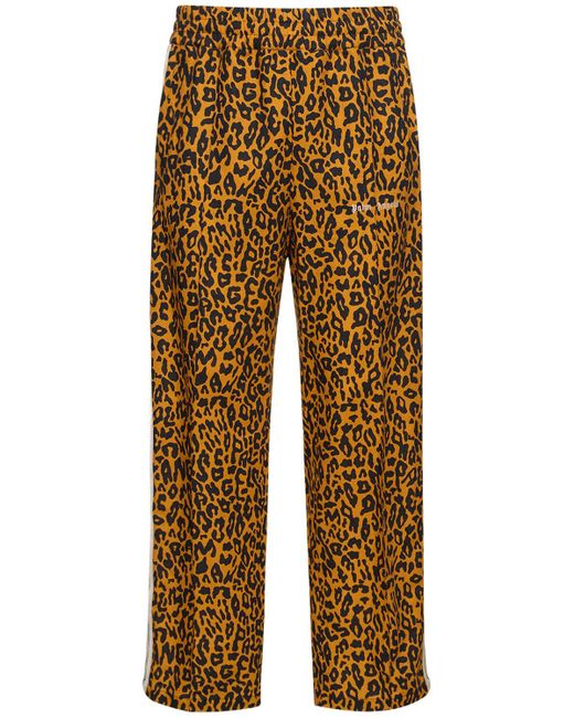 Palm Angels Natural Cheetah Linen Blend Track Pants for men