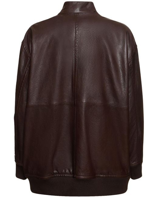 Weekend by Maxmara Brown Cursore Zip-Up Leather Jacket