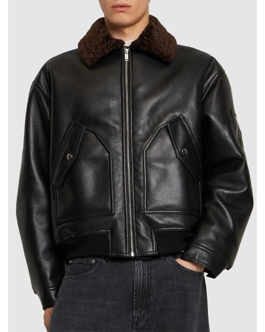 Nanushka Black Faux Leather Shearling Flight Jacket for men