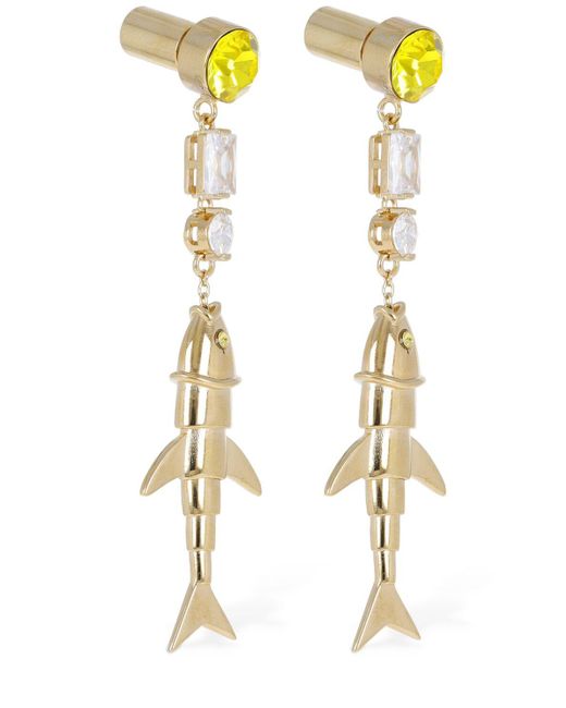 Marni White Fish Crystal Drop Earrings
