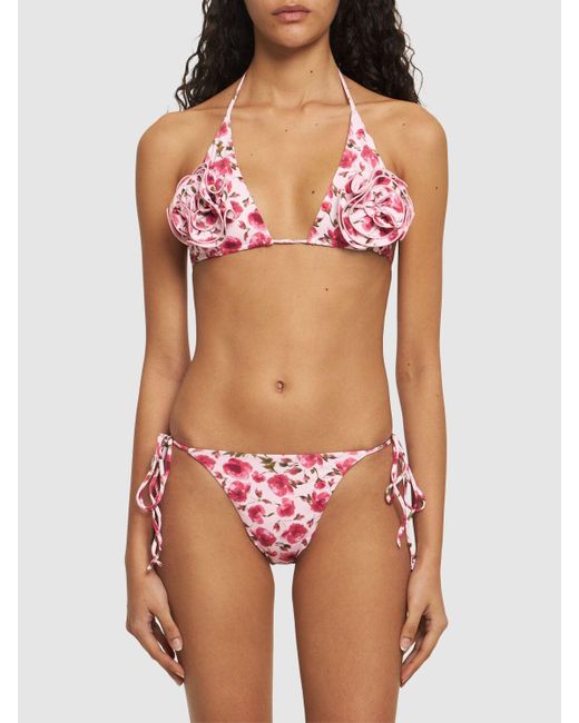 Magda Butrym Pink Printed 3d Flower Triangle Bikini Top