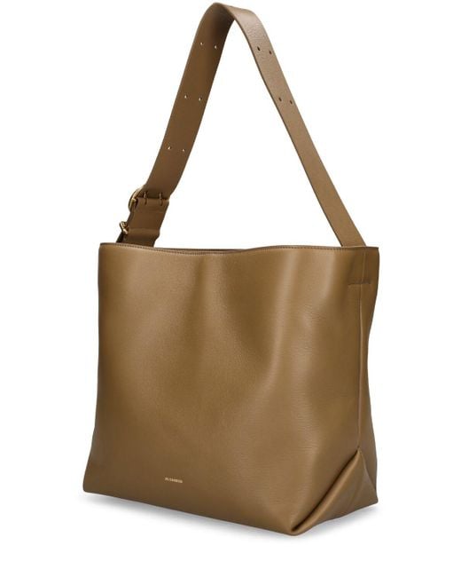 Jil Sander Brown Medium Folded Leather Tote Bag