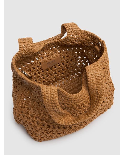 Tod's Mini Ebl Double Handle Raffia Effect Bag Brown