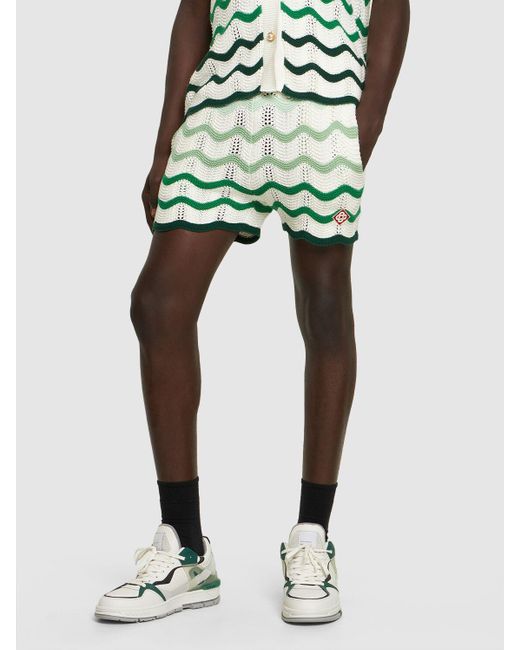 Casablancabrand Green Gradient Wave Crochet Cotton Shorts for men