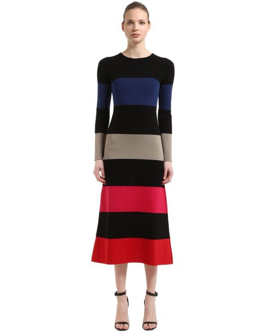Sonia Rykiel Black Striped Stretch Wool Blend Knit Dress