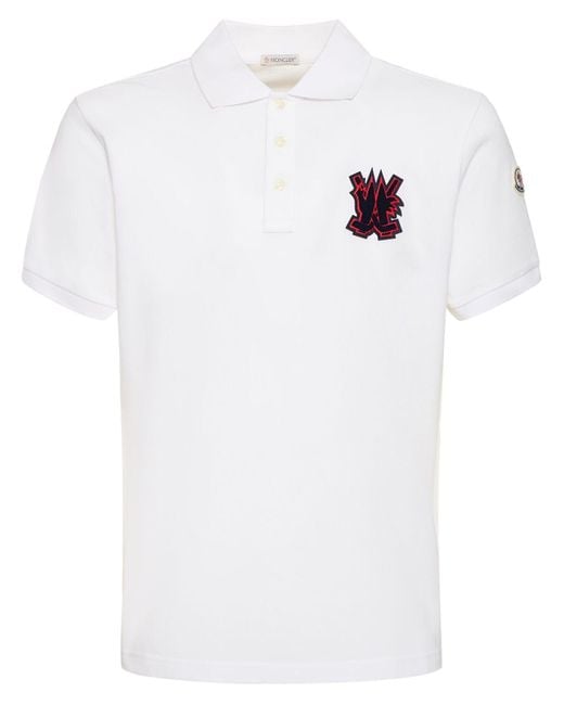 Moncler White Logo Cotton Piquet Polo Shirt for men
