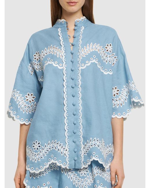 Camisa de algodón bordada Zimmermann de color Blue