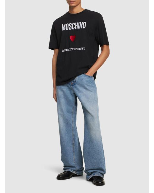 Camiseta de jersey de algodón estampada Moschino de hombre de color Black