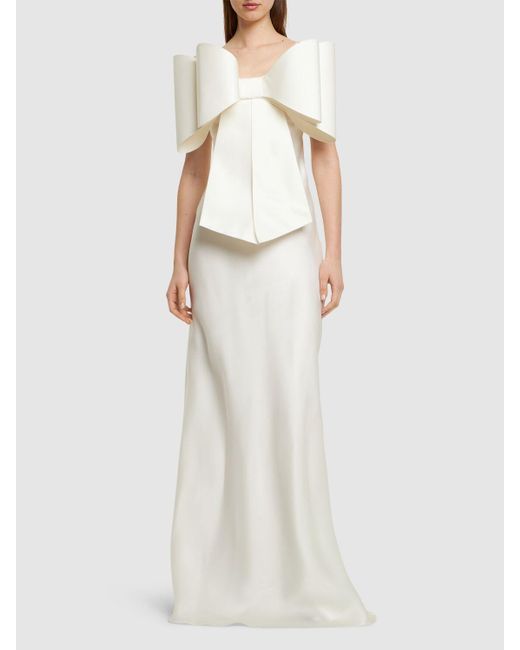 Mach & Mach White Le Cadeau Silk Organza Long Dress