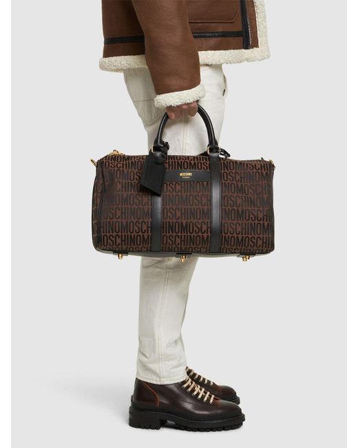 Moschino Logo Nylon Jacquard Duffle Bag in Brown for Men Lyst