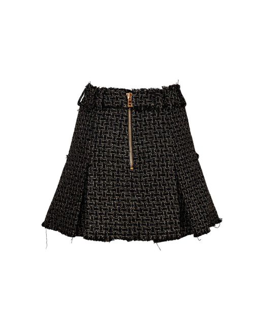 Balmain Black Pleated Lurex Tweed Mini Skirt