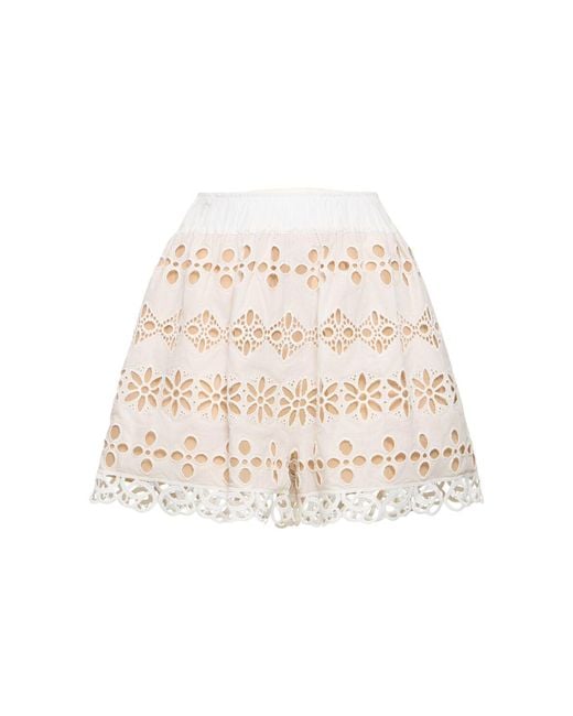 Elie Saab Natural Embroidered Cotton & Silk Blend Shorts