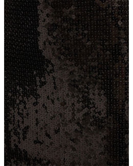 David Koma Black Metallic Sequined Pencil Midi Skirt