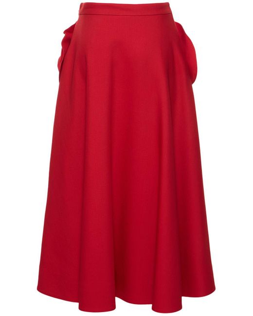 Falda midi de lana y seda con aplique Valentino de color Red