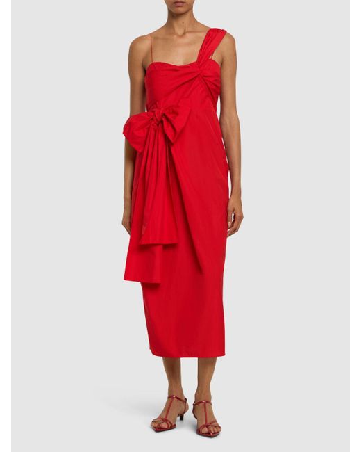 CECILIE BAHNSEN Red Valentina One Shoulder Cotton Midi Dress