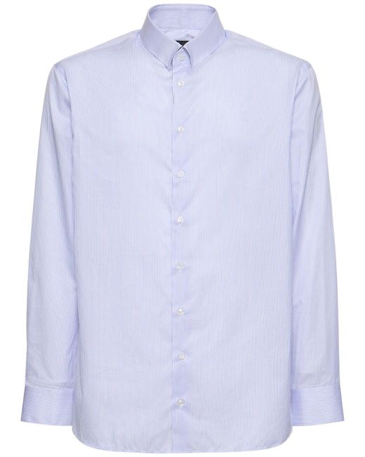 Giorgio Armani Gestreiftes Baumwollhemd in Blue für Herren