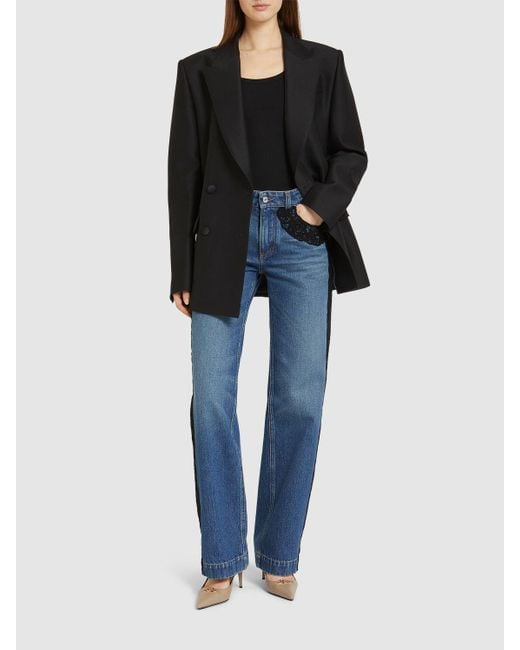 Mujer Jeans De Algodón Con Cintura Alta Y Encaje Dolce & Gabbana de color Blue